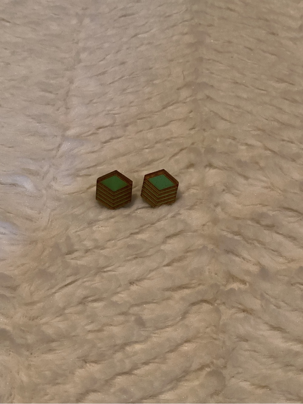 Unique Wooden Hexigon Stud Earrings Mint Green Square Stacked Green Earrings